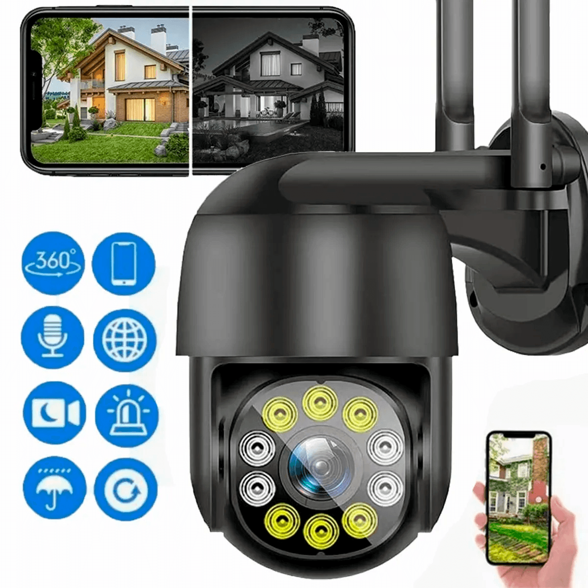 Cámara De Seguridad Panorámica De 1080p Hd Wifi 10 Led Camara de Vigilancia  360 Grados Sin Puntos Ciegos.