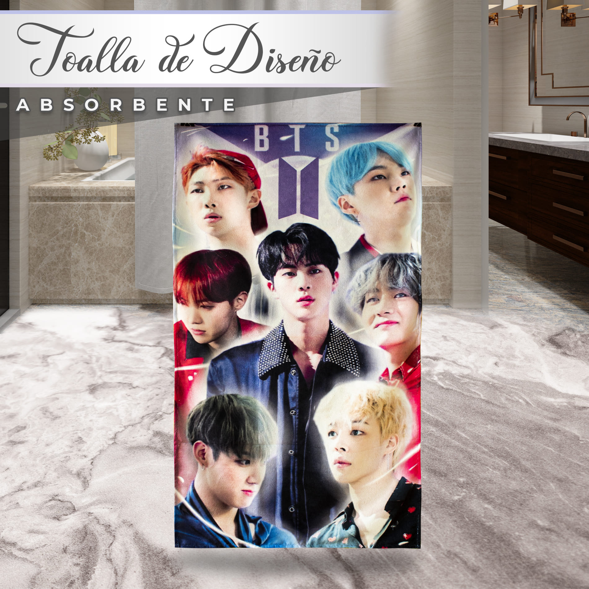 Toalla De Baño Bts Army Kpop Microfibra Poliester Diseño