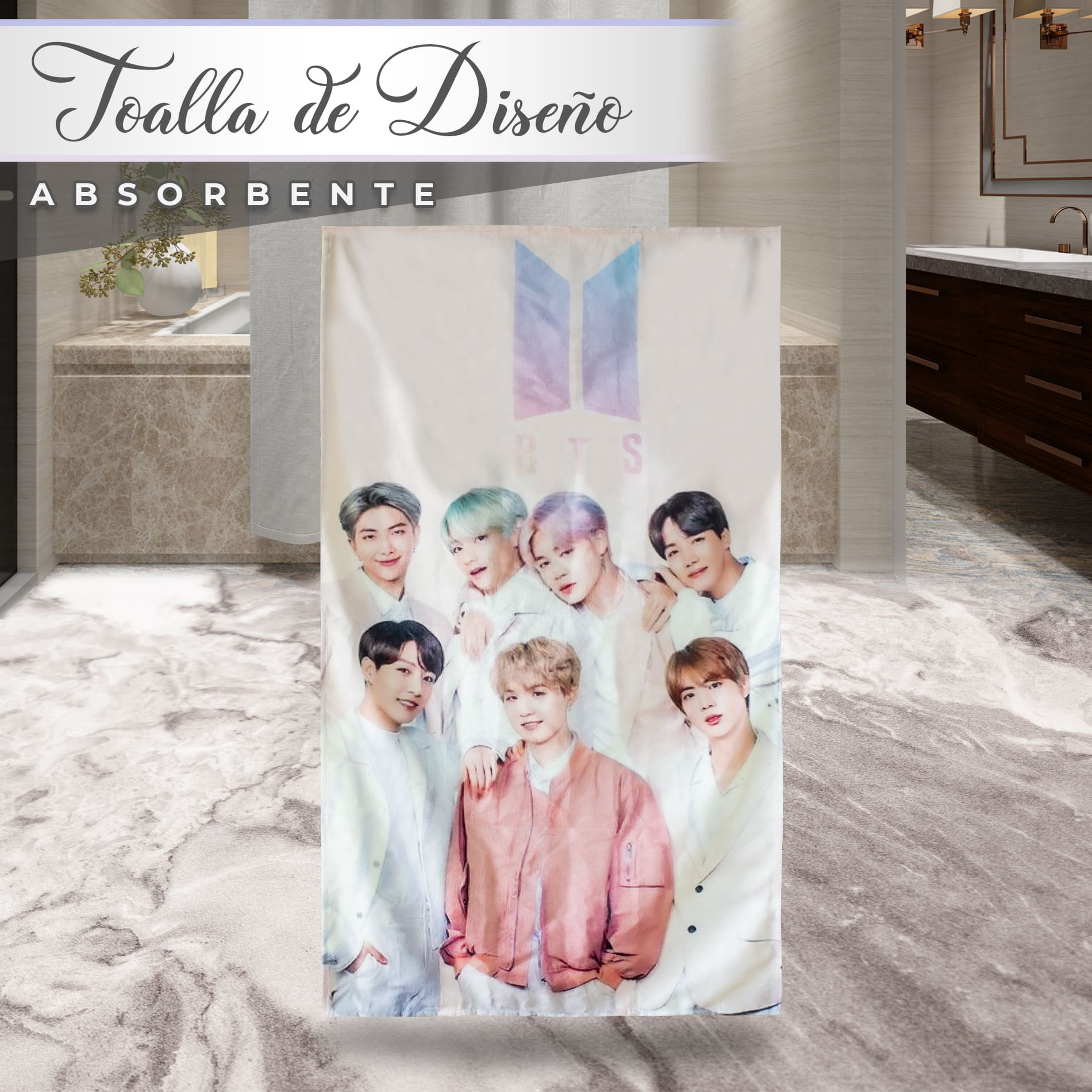 Toalla De Baño Bts Army Kpop Microfibra Poliester Diseño