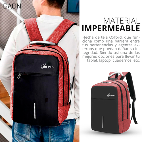 Mochila Roja Antirrobos Para Laptop Backpack Candado Cargador Usb