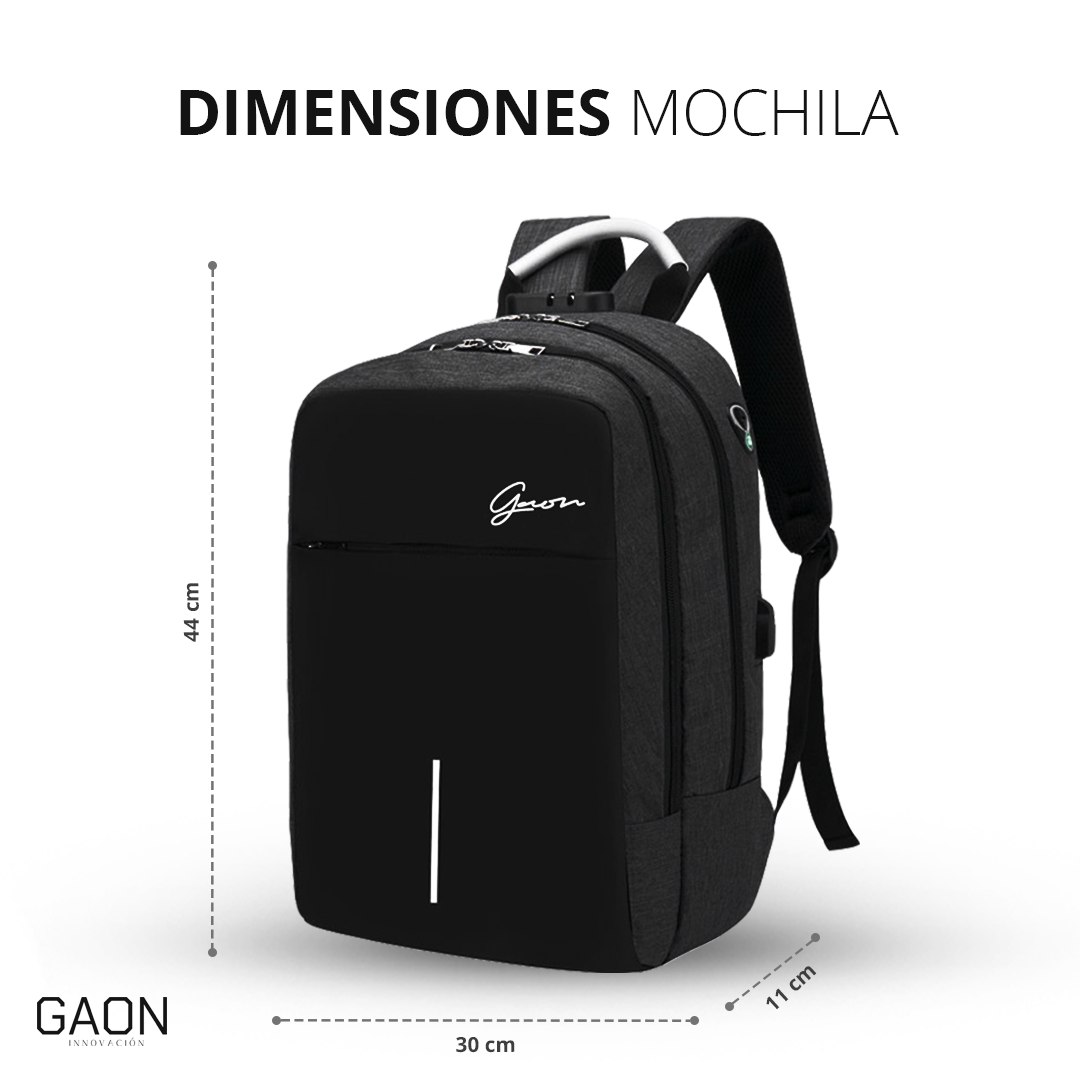 Mochila Antirrobos Negra Para Laptop Backpack Candado Cargador Usb