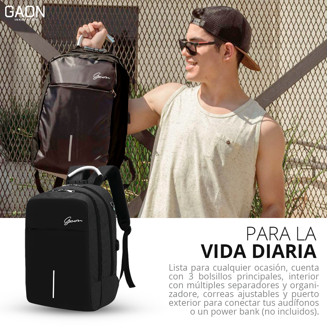 Mochila Antirrobos Negra Para Laptop Backpack Candado Cargador Usb