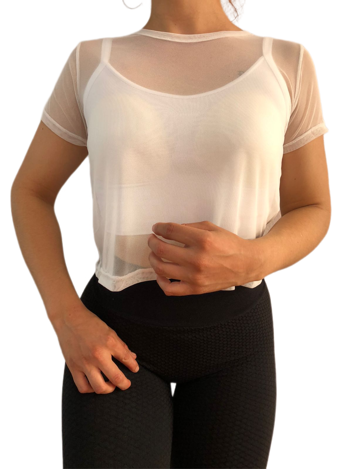 Blusa Transparencia Camiseta Manga Corta Malla Mesh