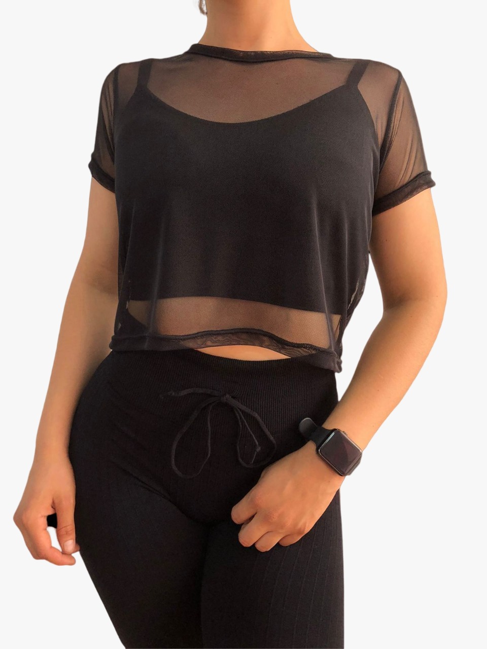 Blusa Transparencia Camiseta Manga Corta Malla Mesh