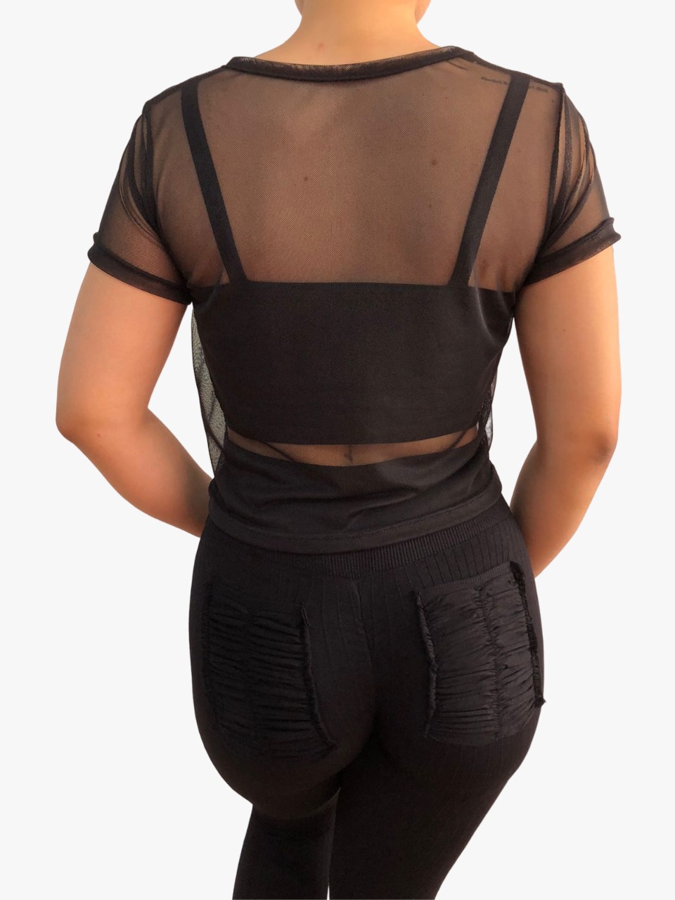 Blusa Transparencia Camiseta Manga Corta Malla Mesh