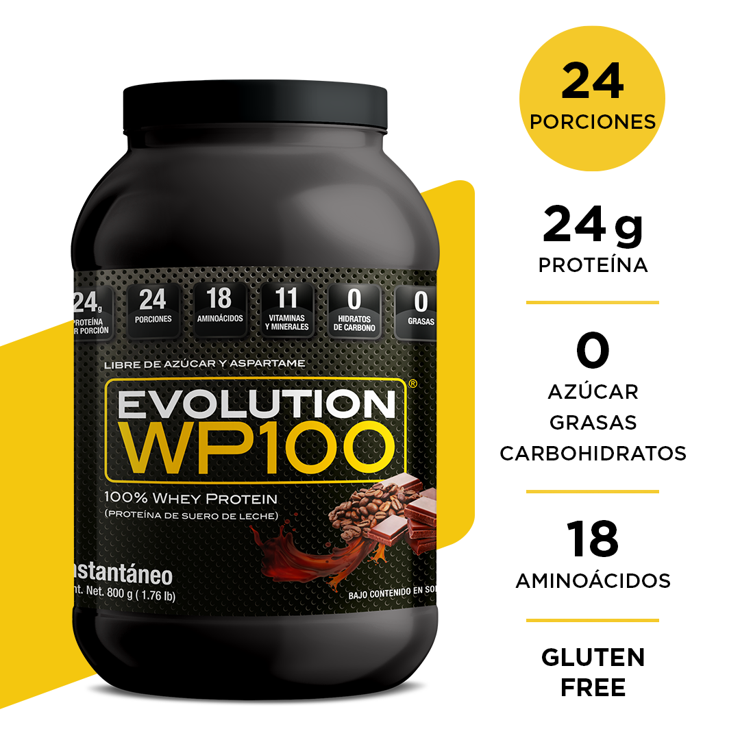 Proteína Evolution de Suero de Leche Wp100 Whey Protein 800 g Sabor Moka