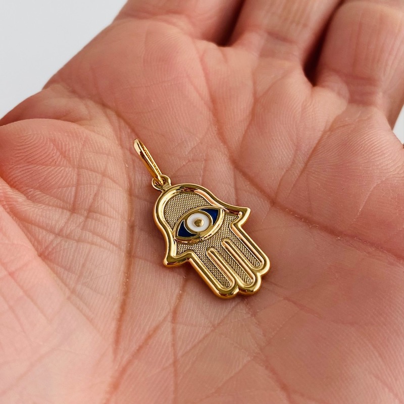 Dije Mano de Fatima con Ojito- Baño de Oro 18K- Dorado