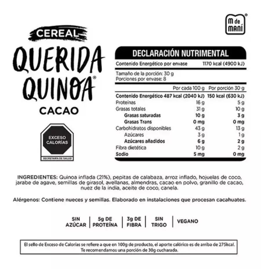 Cereal Querida Quinoa Cacao 240g M De Maní Sin Azúcar
