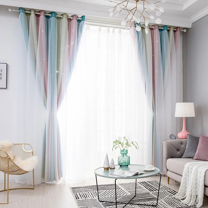 1 Cortina 100*130cm Para Habitación De Niños Tonos Rosado