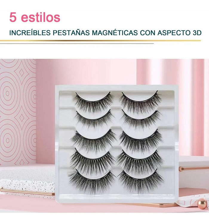 5 Pares de Pestañas Magneticas con delineador