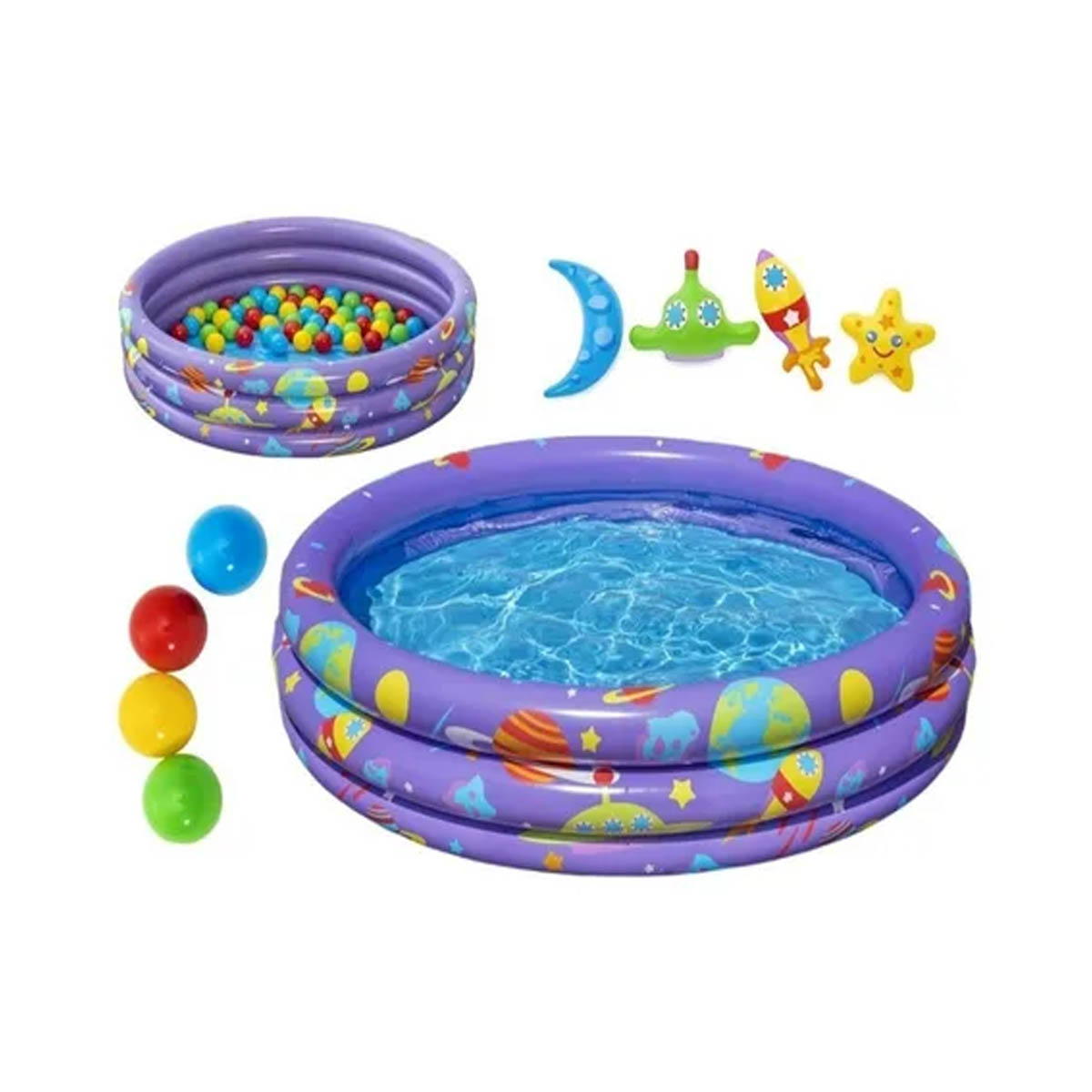 Alberca Inflable Redonda 1.02X25cm 3Anillos Morada Con Pelotas 52466