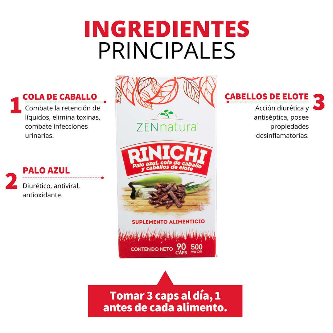 RINICHI 90 CAPSULAS ZEN NATURA PALO AZUL, COLA DE CABALLO Y CABELLOS DE ELOTE