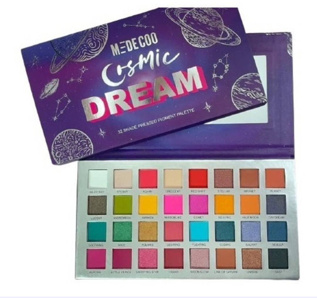 Paleta de 32 tonos de sombras ultra pigmentadas Cosmic Dream, marca Medecoo