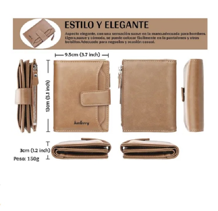 Cartera De Cuero Con Monedero Cierre Para Hombre Marron