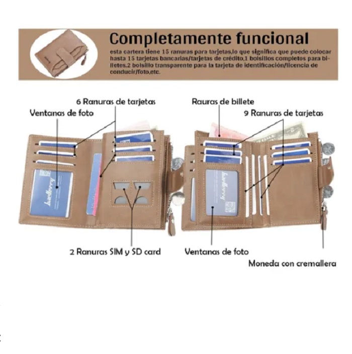 Cartera De Cuero Con Monedero Cierre Para Hombre Marron