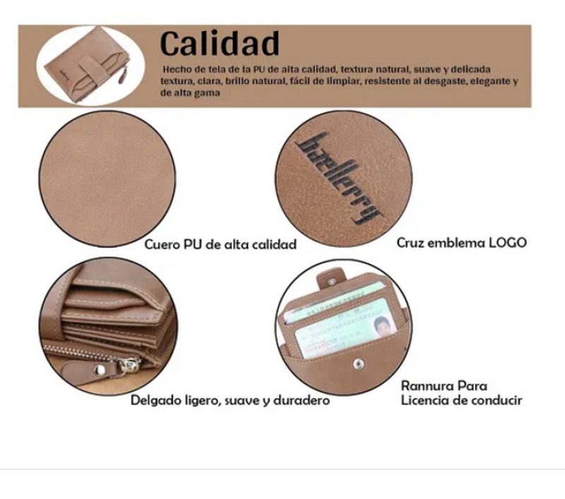 Cartera De Cuero Con Monedero Cierre Para Hombre Marron