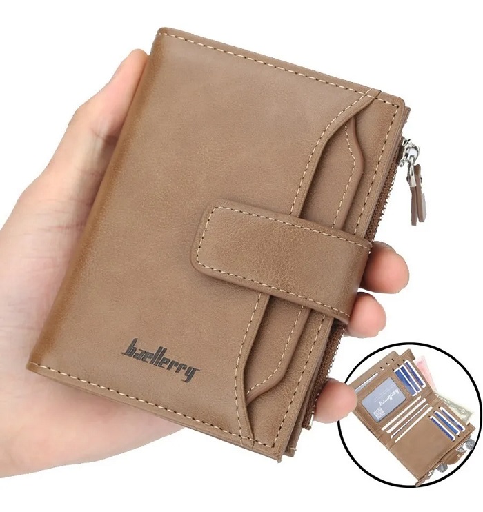 Cartera De Cuero Con Monedero Cierre Para Hombre Marron