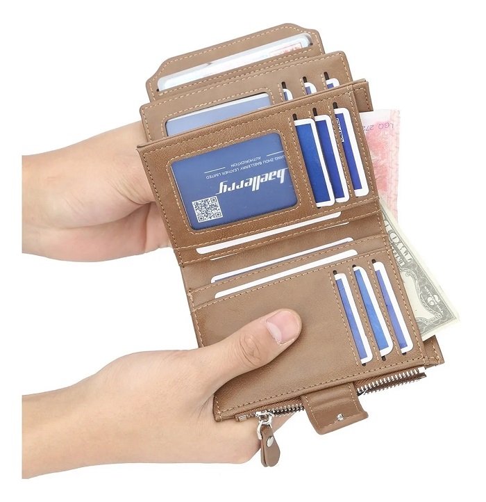 Cartera De Cuero Con Monedero Cierre Para Hombre Marron