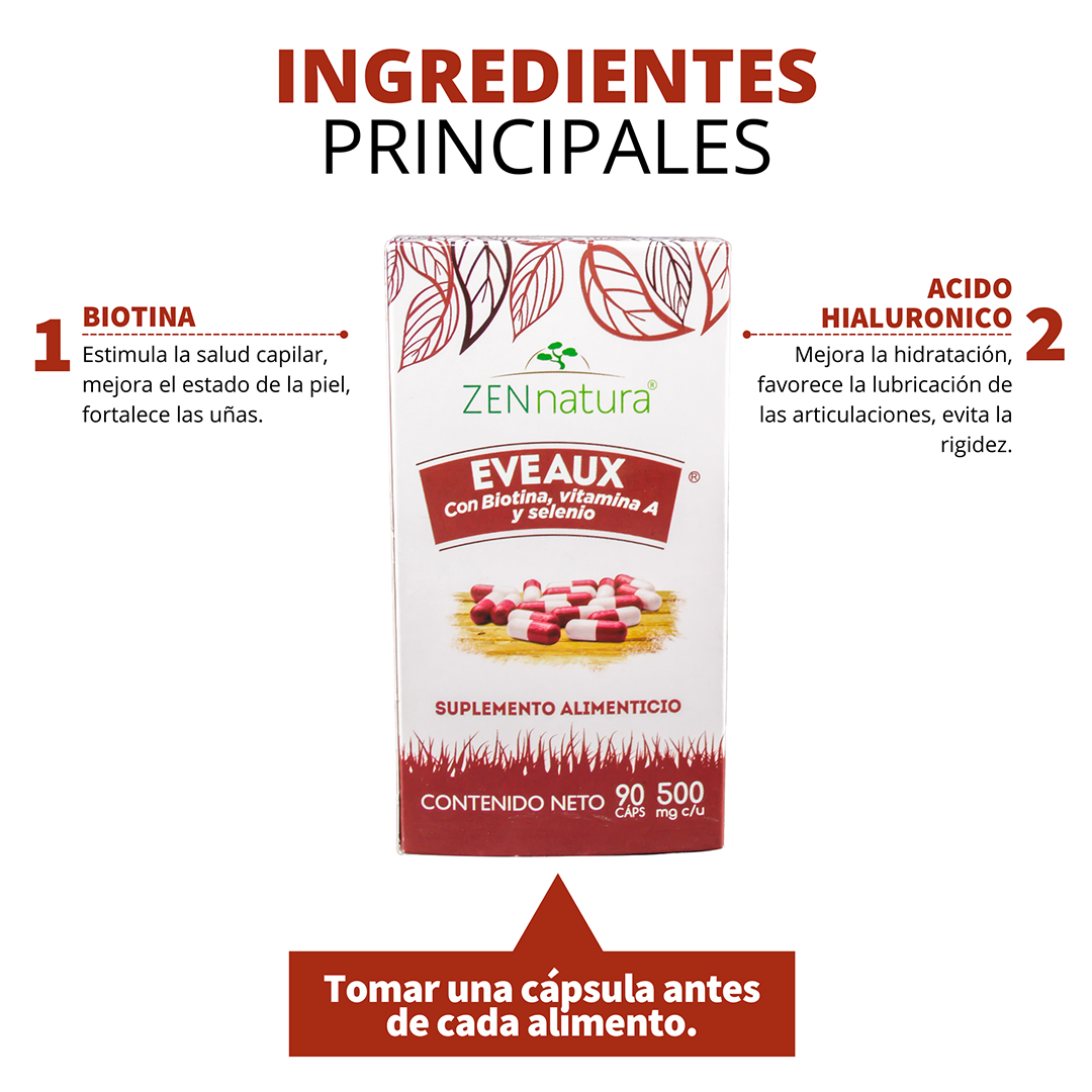 EVEAUX 90 CAPSULAS ZEN NATURA BIOTINA, VITAMINA A Y SELENIO