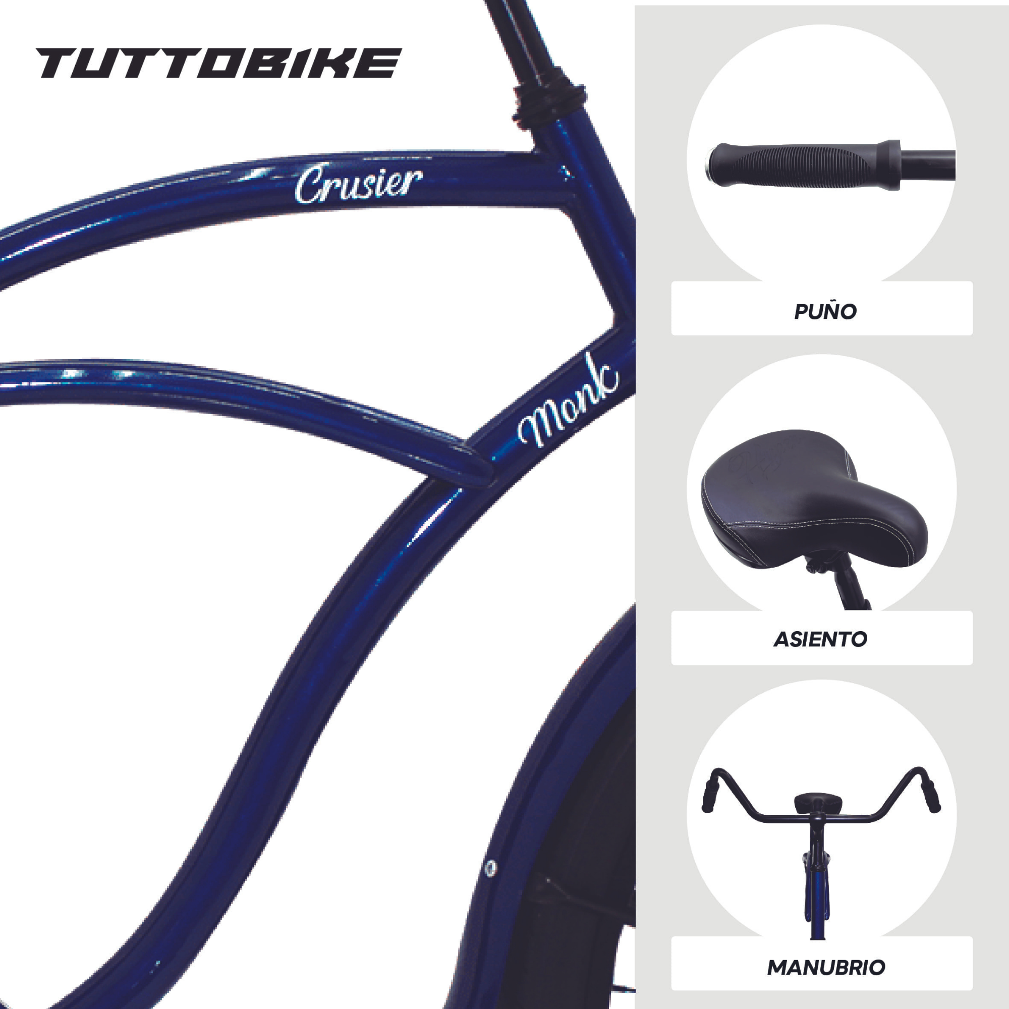 Bicicleta Urbana Rodada 26 1 Velocidad Crusier Monk Azul