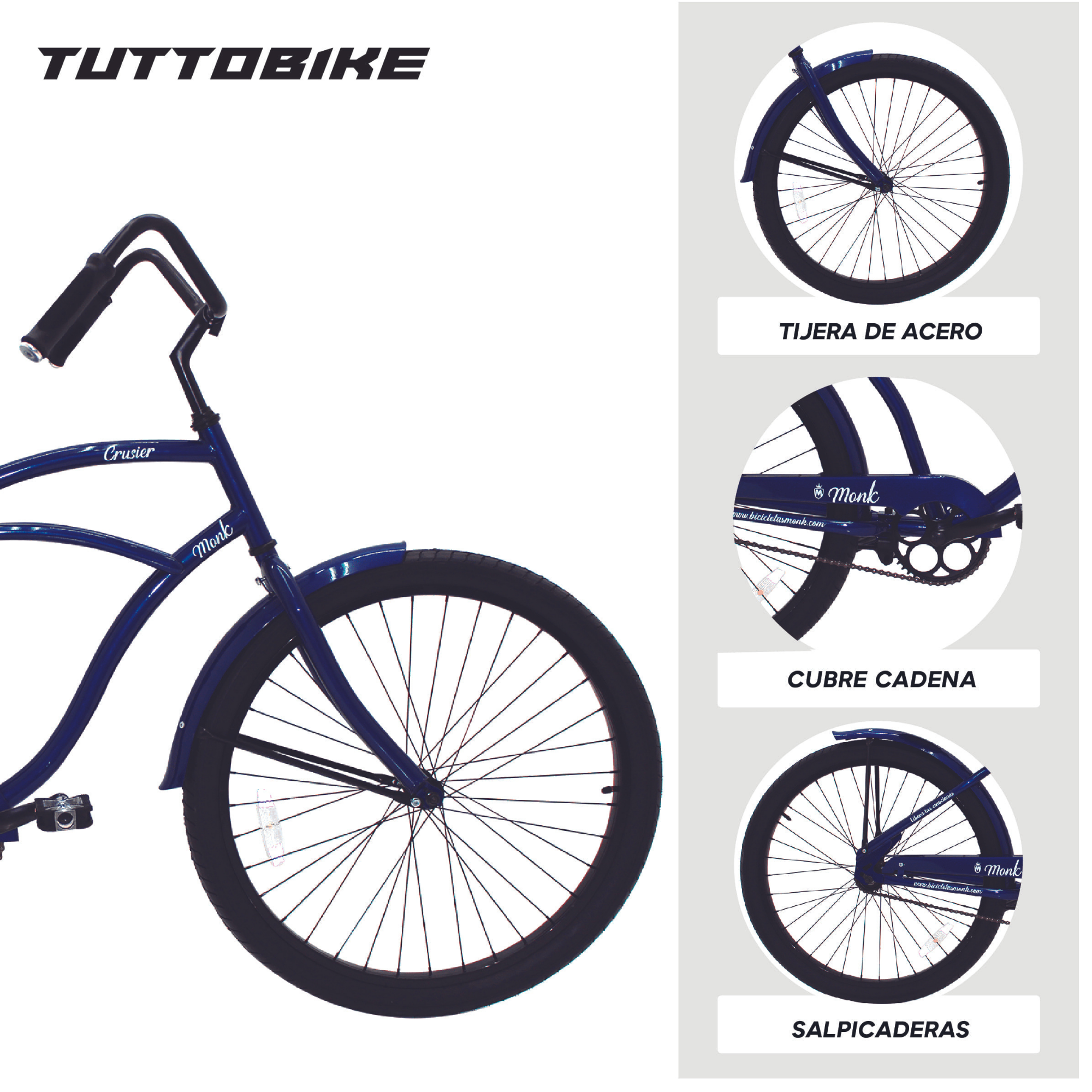 Bicicleta Urbana Rodada 26 1 Velocidad Crusier Monk Azul