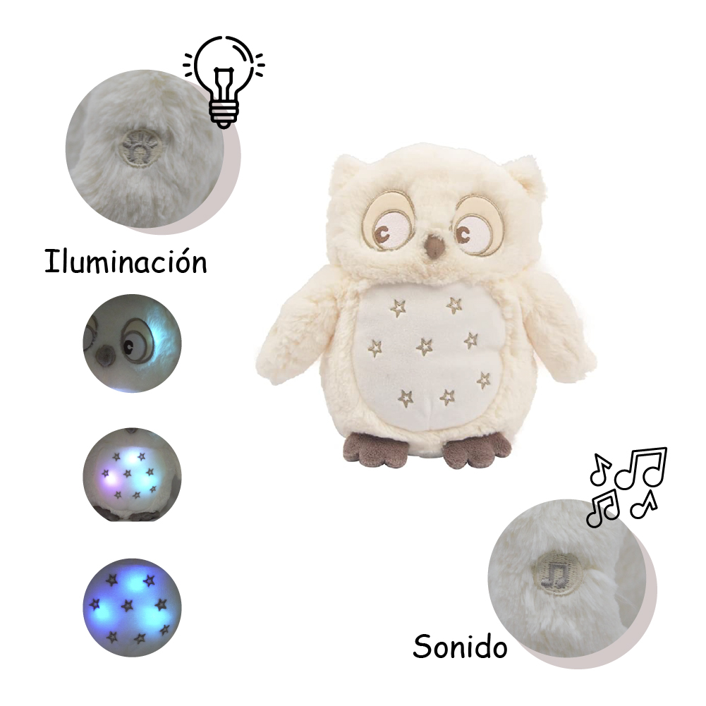 Búho De Peluche Con Iluminación Muñeco Canción Cuna Musical Ultra Suave 25 cm Alto 