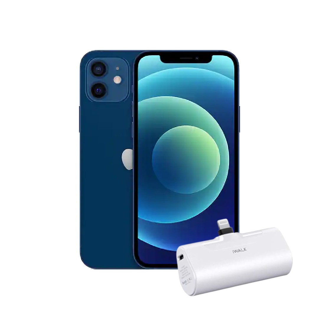 Celular Reacondicionado Apple 12 64gb Azul Grado A + Cargador Portatil Blanco