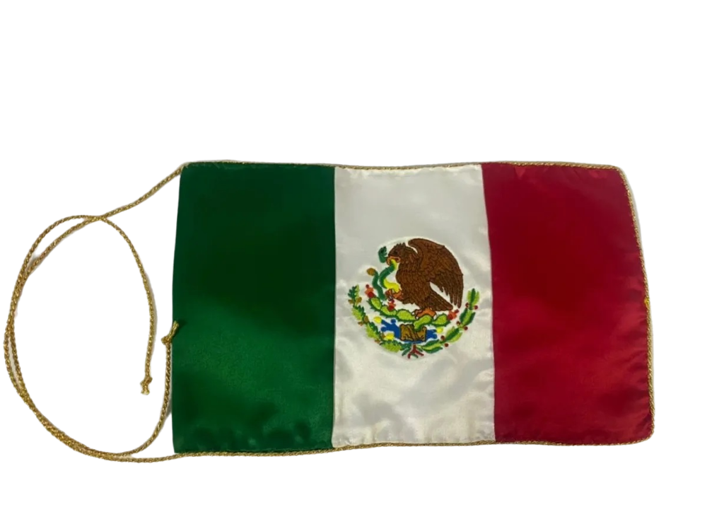 Bandera de mexico doble tela de razo para escritorio escudo