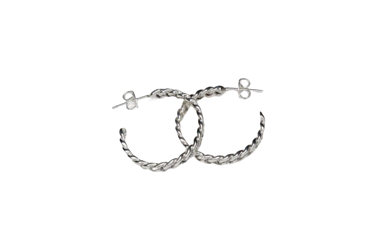 ARETES EVACIELO ARRACADAS DE ESLABÓN LISO GRANDE ELABORADAS POR ARTESANOS DE TAXCO. PLATA FINA .925
