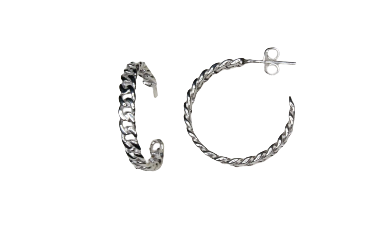 ARETES EVACIELO ARRACADAS DE ESLABÓN LISO GRANDE ELABORADAS POR ARTESANOS DE TAXCO. PLATA FINA .925