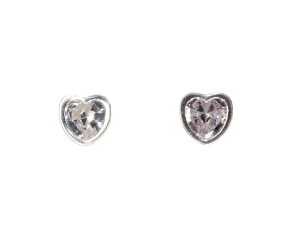 ARETES EVACIELO BROQUEL DE CORAZÓN CON ZIRCONIA ELABORADOS POR ARTESANOS DE TAXCO. PLATA FINA .925