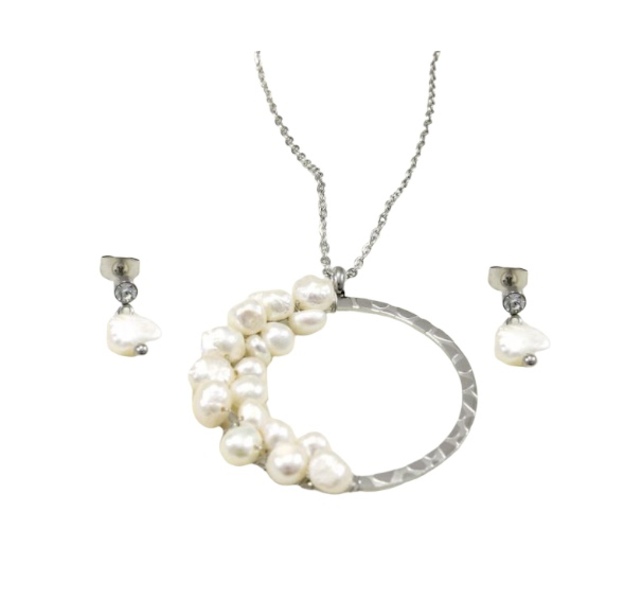 Juego dije circulo mitad perlas de rio