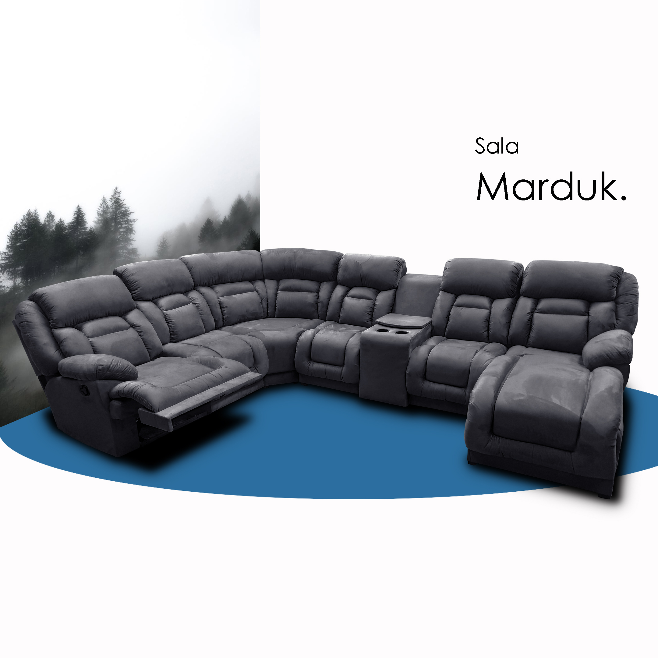 Sala Modular c/ Reclinable Marduk Gris Oxford chaise der. MADERIAN // ENTREGA EN CDMX Y ZONA METROPOLITANA