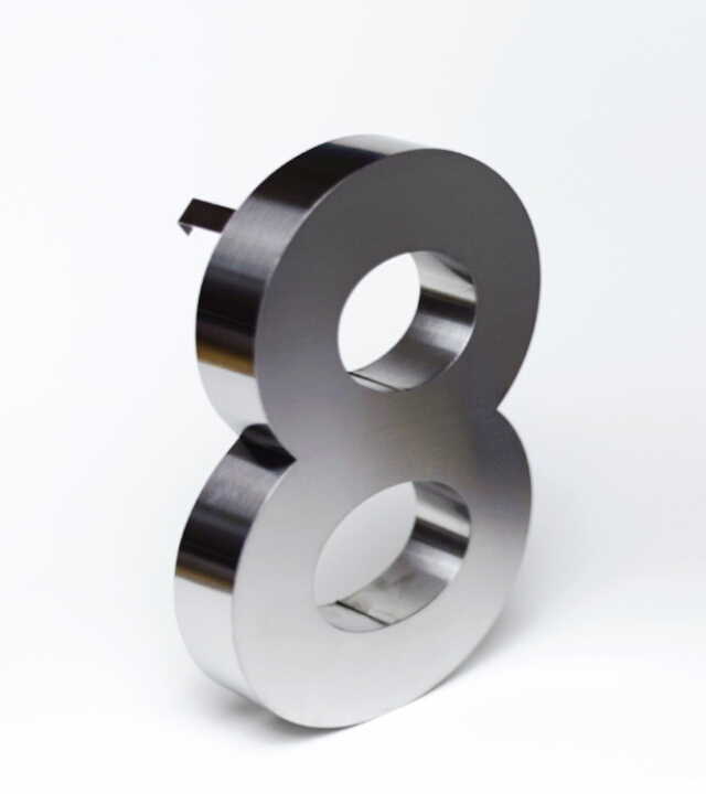 Números para casa 3D Digito 8 30 cm de alto Acero inoxidable para exterior