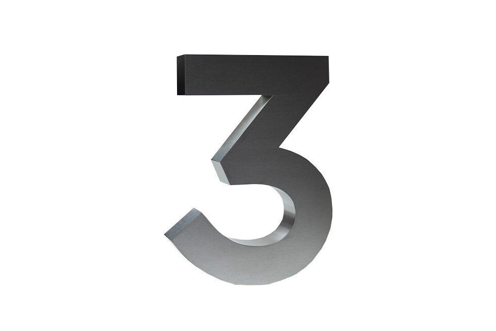 Números para casa 3D Digito 3 30 cm de alto Acero inoxidable para exterior