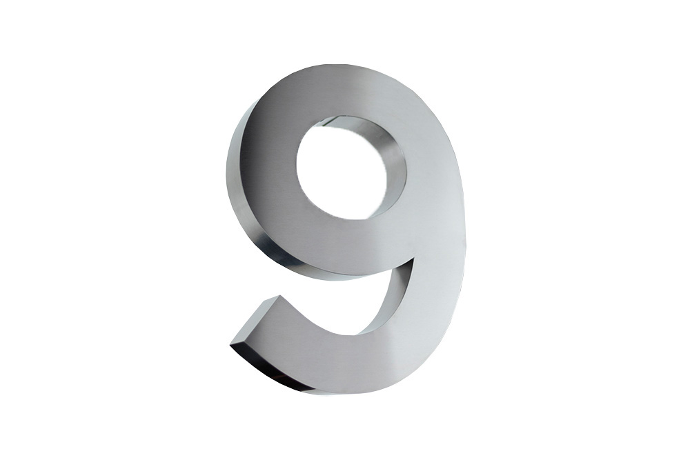 Números para casa 3D Digito 9 30 cm de alto Acero inoxidable para exterior