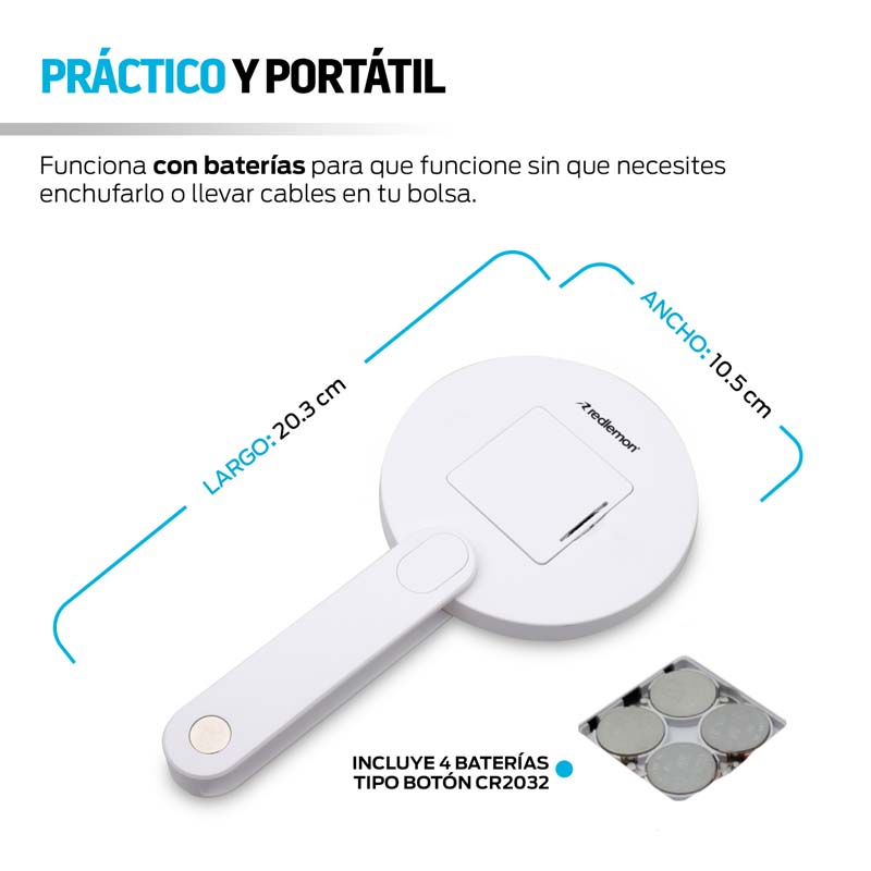 Espejo con Luz LED para Maquillaje Plegable y Portátil Redlemon