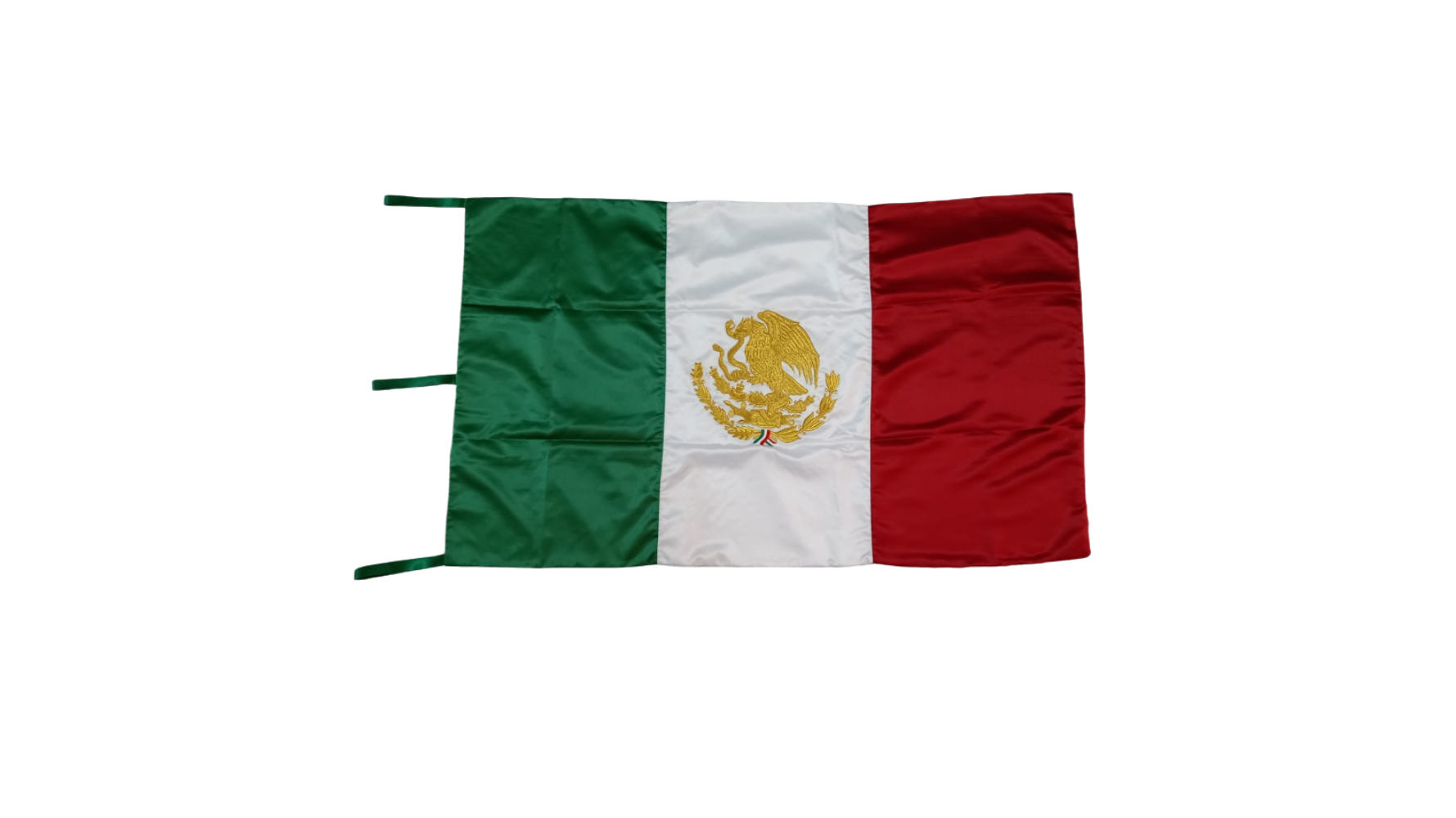Bandera de mexico doble tela de razo para escritorio escudo bordado en dorados