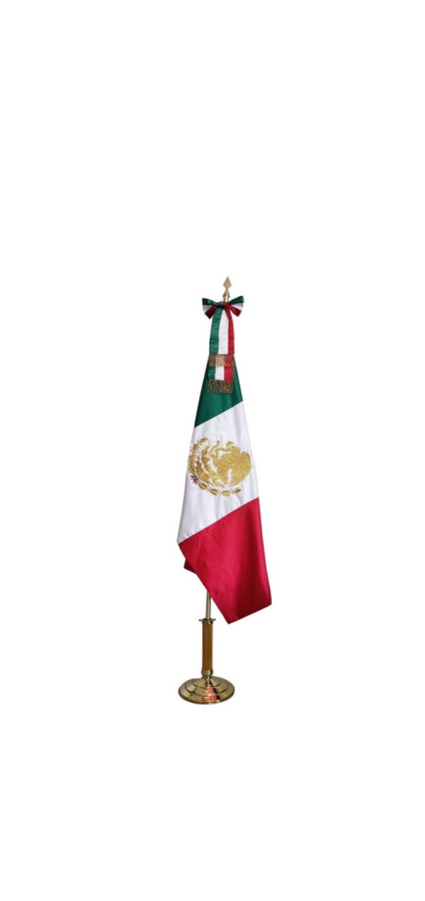 Bandera de mexico doble tela de razo para escritorio escudo bordado en dorados