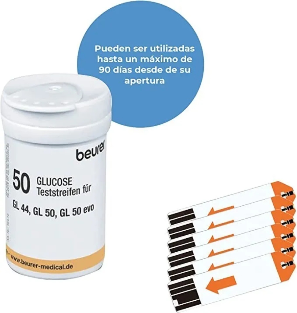 Tiras Reactivas Glucosa Tr44 Glucometro Beurer Caja 50 Pieza