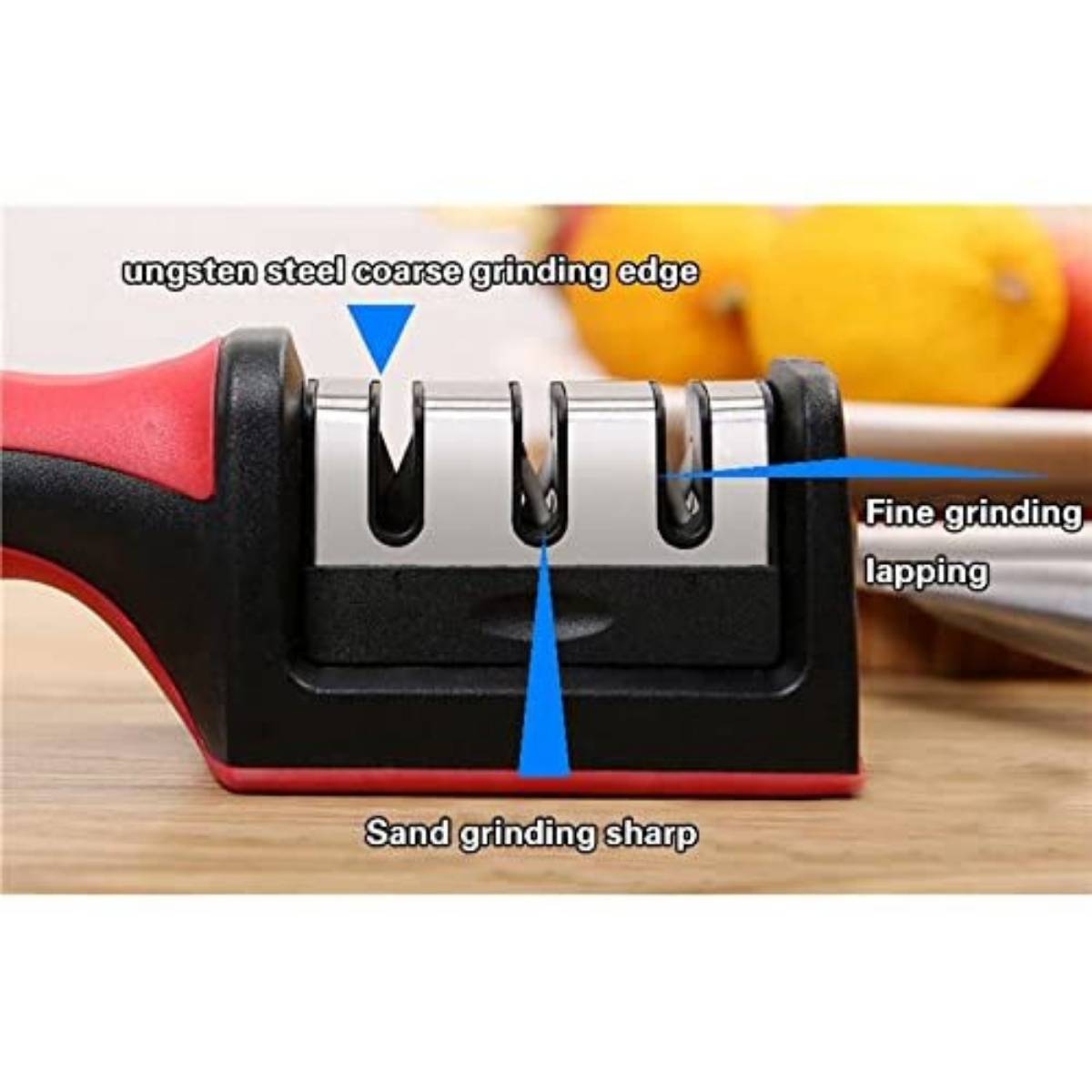 Afilador de Cuchillo - Wivarra - 3 Etapa Manual con Base Antideslizante (Negro+Rojo)