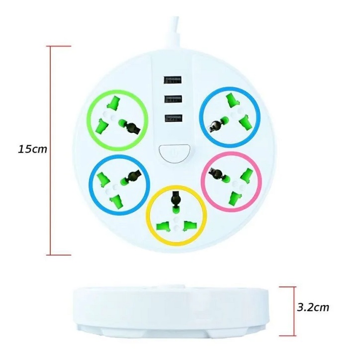 Multicontacto Extension 8 Enchufes Con Usb Supresor De Picos Negro
