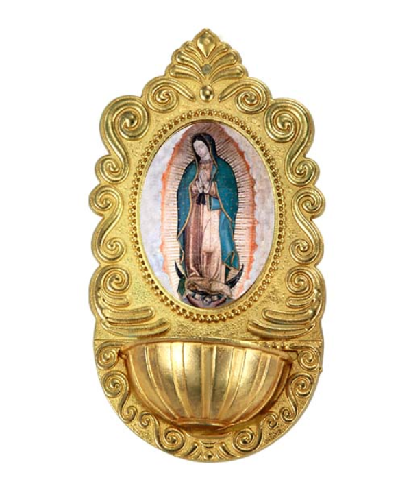 Adorno de pila de la Virgen de Guadalupe hecho en metal para colgar en pared en varios colores