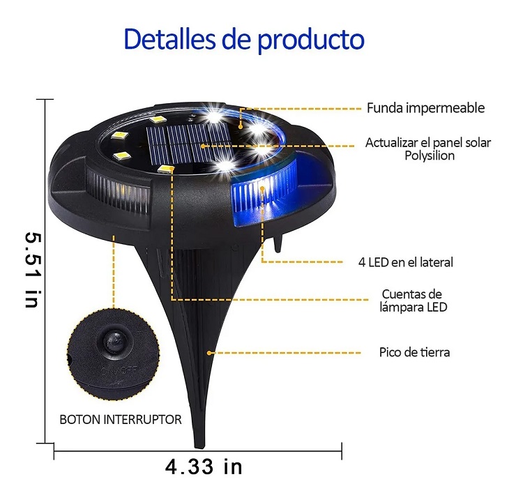 12 Led Luz Blanca Solar de Camino 
