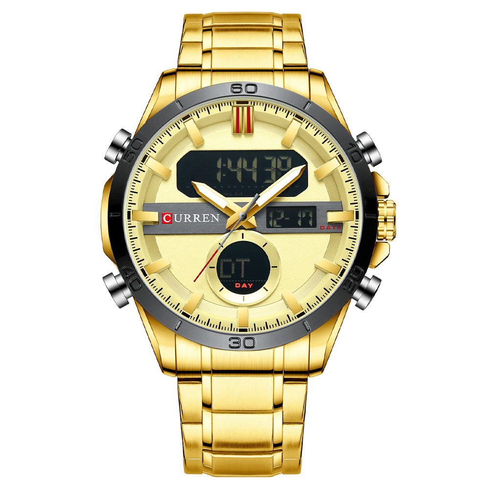 Reloj Curren para Hombre, Dual Time, Análogo, Digital, Iluminación, Fechador, Extensible de Metal, B 