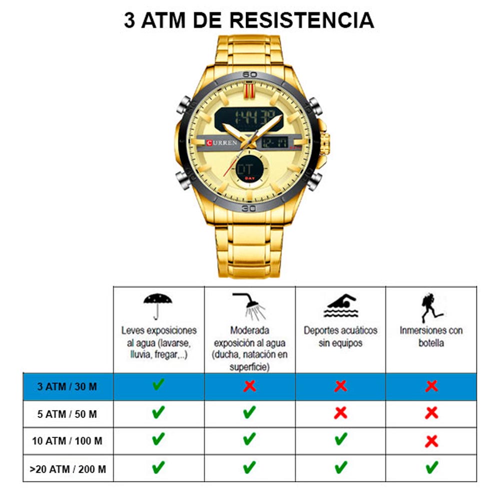 Reloj Curren para Hombre, Dual Time, Análogo, Digital, Iluminación, Fechador, Extensible de Metal, B 