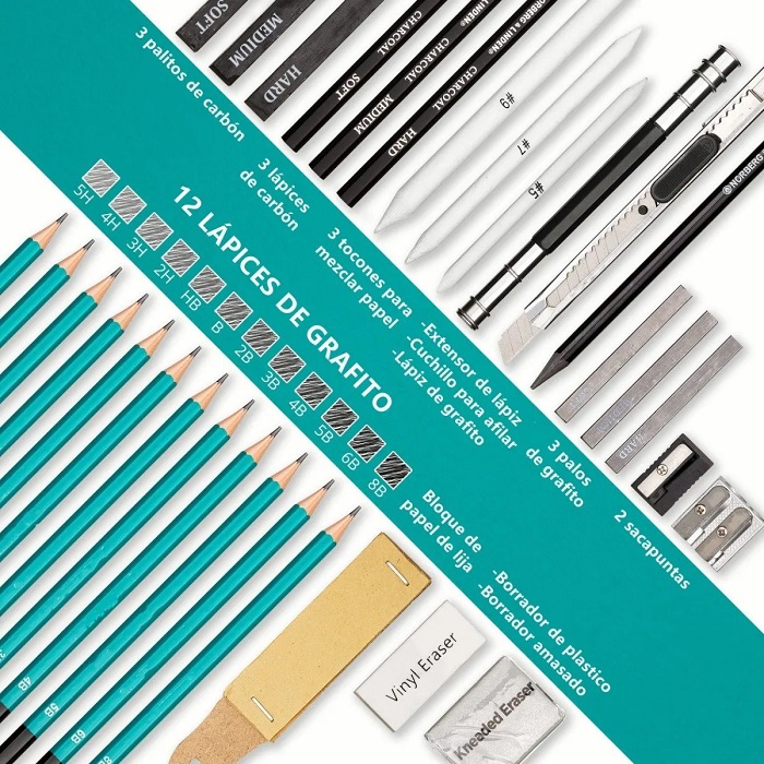 Kit 34 Pzs Profesional De Dibujo Con Hb Para Adultos Y Niños