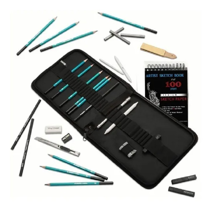 Kit 34 Pzs Profesional De Dibujo Con Hb Para Adultos Y Niños