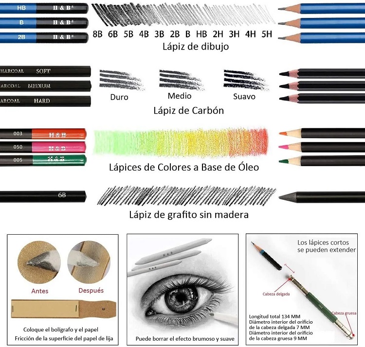 Set 145 Lápices De Dibujo De Colores Metálicos Grafito