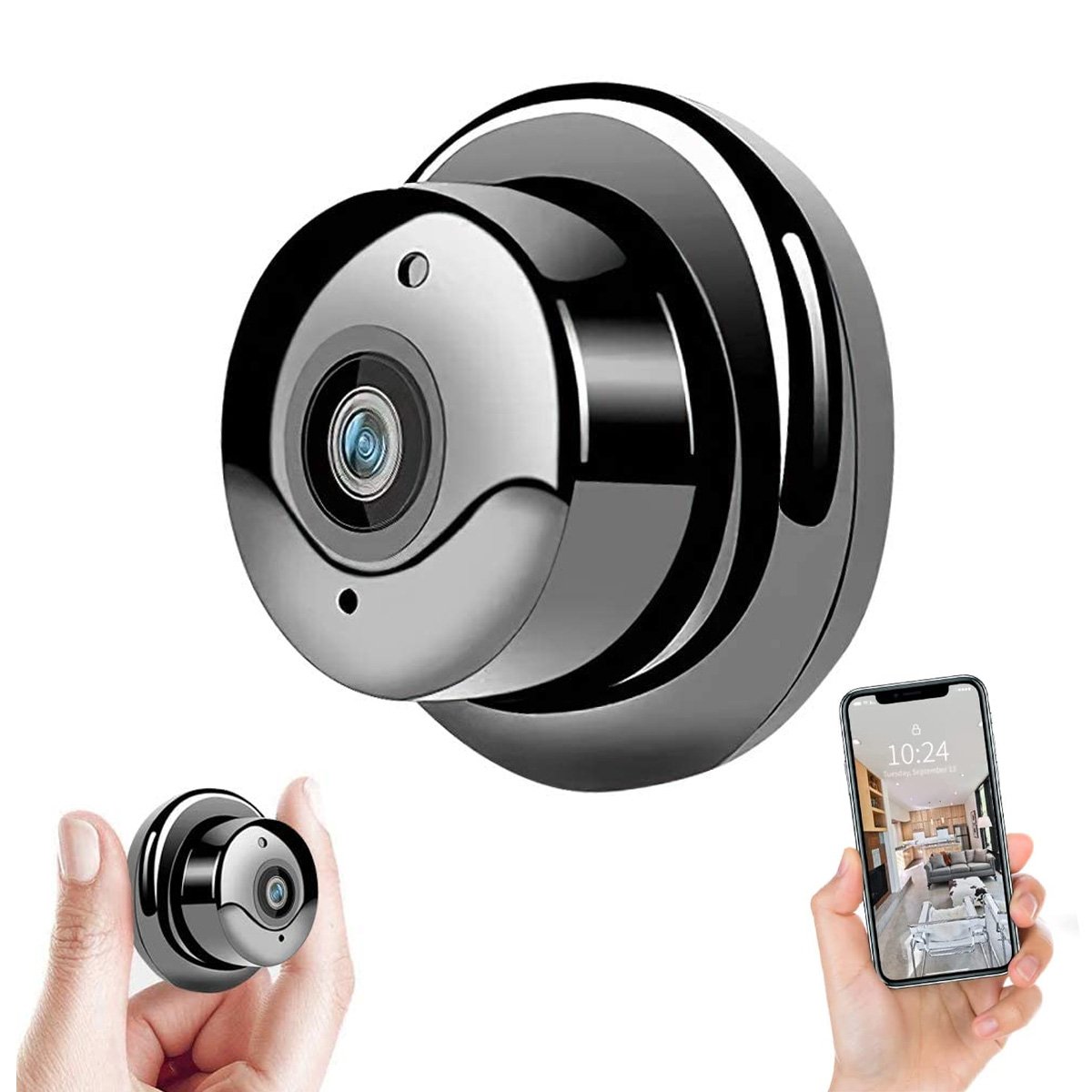 Cámara espía oculta, 1080P WiFi Mini cámara portátil inalámbrica de  seguridad con 2 lentes detección de movimiento, visión nocturna, visión  remota